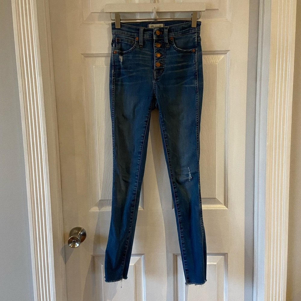 Madewell 10” High Rise Skinny Button Fly Jeans Blue Raw Hem Size 23